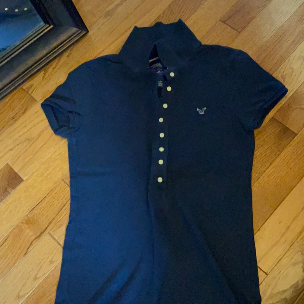 American Eagle navy blue polo shirt — size S.